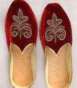 Velvet Mojari in Red and Maroon with Stone work