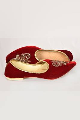 Velvet Mojari in Red and Maroon with Stone work 2