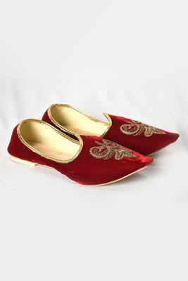 Velvet Mojari in Red and Maroon with Stone work 3