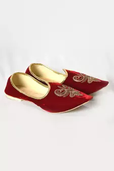 Velvet Mojari in Red and Maroon with Stone work