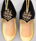 Raw Silk Mojari in Black with Zari work