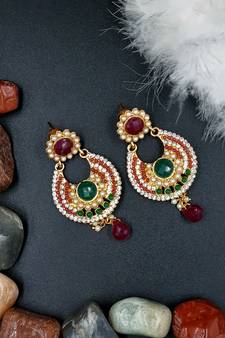  RubyGreeen Contemporary Brass and Crystal Drop Earrings for Women ER_1011_RG_50