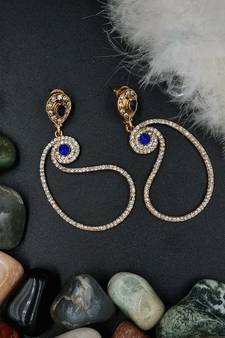  BLUE Contemporary Brass and Crystal Drop Earrings for Women ER_1074_BL_50