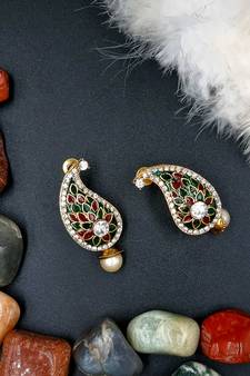  RubyGreeen Contemporary Brass and Crystal Drop Earrings for Women ER_1085_RG_50
