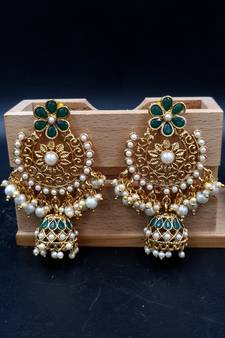 AARNAA  Green Color Gold Plated Crystal Earrings for  Women ER_2145_G_160