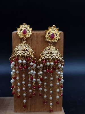RUBY Color Gold Plated Crystal Earrings for  Women  ER_2163_R_140 1