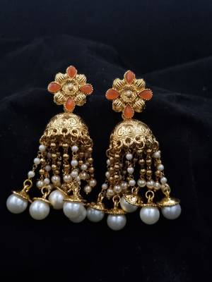PEACH Color Gold Plated Crystal Earrings for  Women  ER_2167_PH_140 1