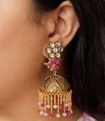 Gulabi Kundan Jhumki Earrings