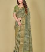 Olive Drab Texture Digital Printed Cotta Silk Blend Saree