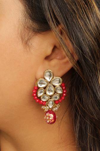 Red Crescent Kundan Earring