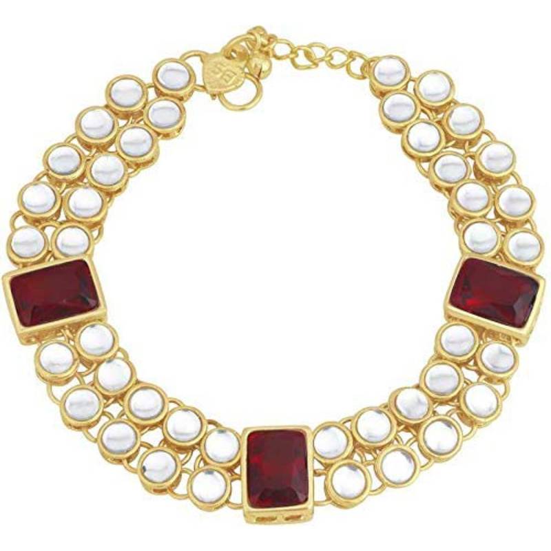 Traditional Bridal Anklets Payal Embellished with Green Stones & Faux Kundans for Women/Girls 