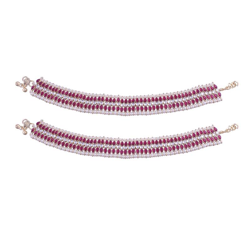 Traditional Alloy Kundan Pearl Payal Anklet for Women 