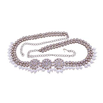 Traditional Kundan & Pearl Studded Adjustable Kamarband/Belly Chain For Women/Girls  2