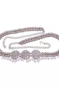 Traditional Kundan & Pearl Studded Adjustable Kamarband/Belly Chain For Women/Girls 