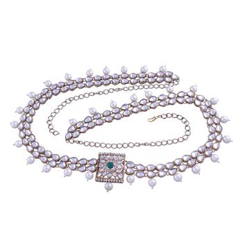 Traditional Kundan & Pearl Studded Adjustable Kamarband/Belly Chain For Women/Girls  1