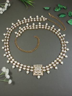 Traditional Kundan & Pearl Studded Adjustable Kamarband/Belly Chain For Women/Girls  1