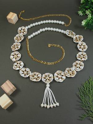 Traditional Floral Kundan & Pearl Studded Adjustable Kamarband/Belly Chain For Women/Girls  1