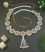 Traditional Floral Kundan & Pearl Studded Adjustable Kamarband/Belly Chain For Women/Girls 