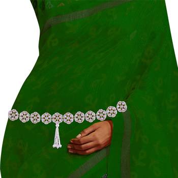 Traditional Floral Kundan & Pearl Studded Adjustable Kamarband/Belly Chain For Women/Girls  3