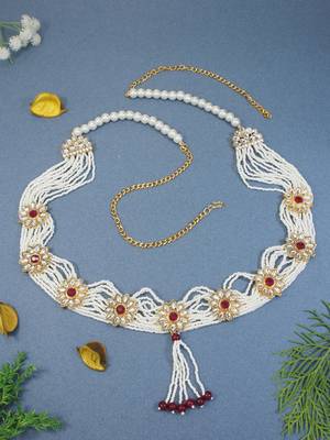 Traditional Kundan & Pearl Studded Adjustable Kamarband/Belly Chain For Women/Girls  1