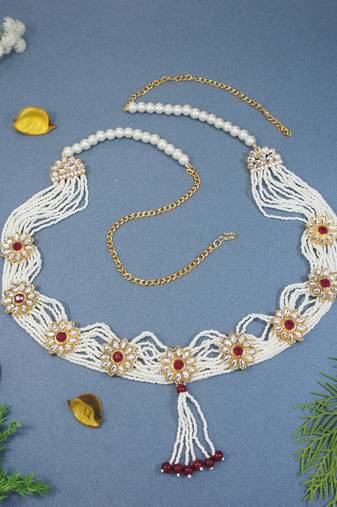 Traditional Kundan & Pearl Studded Adjustable Kamarband/Belly Chain For Women/Girls 