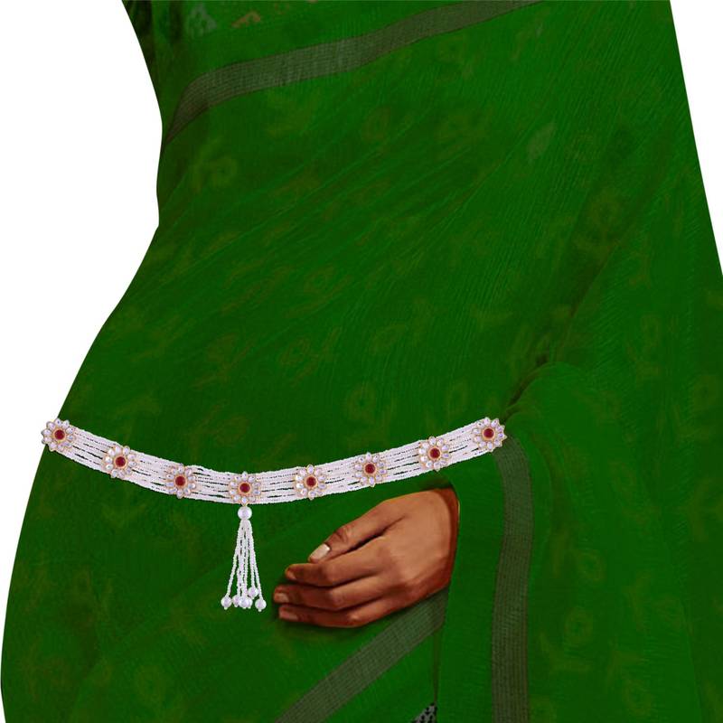 Traditional Kundan & Pearl Studded Adjustable Kamarband/Belly Chain For Women/Girls 