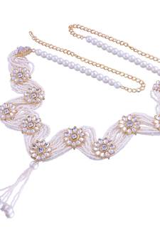 Traditional Kundan & Pearl Studded Adjustable Kamarband/Belly Chain For Women/Girls 
