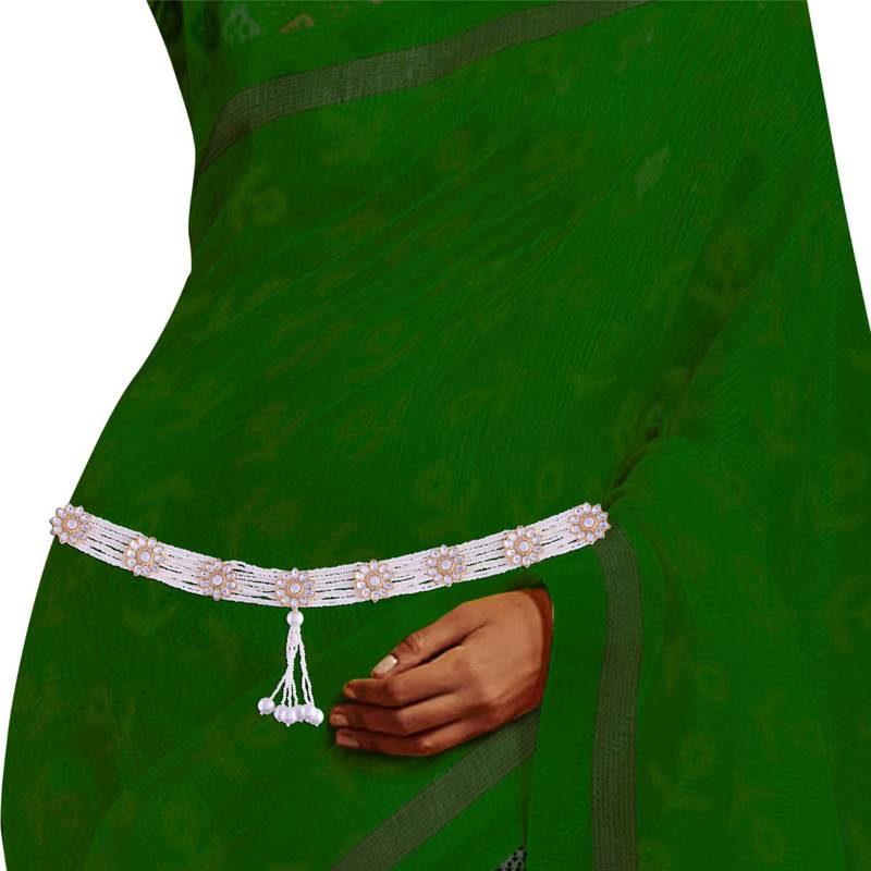 Traditional Kundan & Pearl Studded Adjustable Kamarband/Belly Chain For Women/Girls 