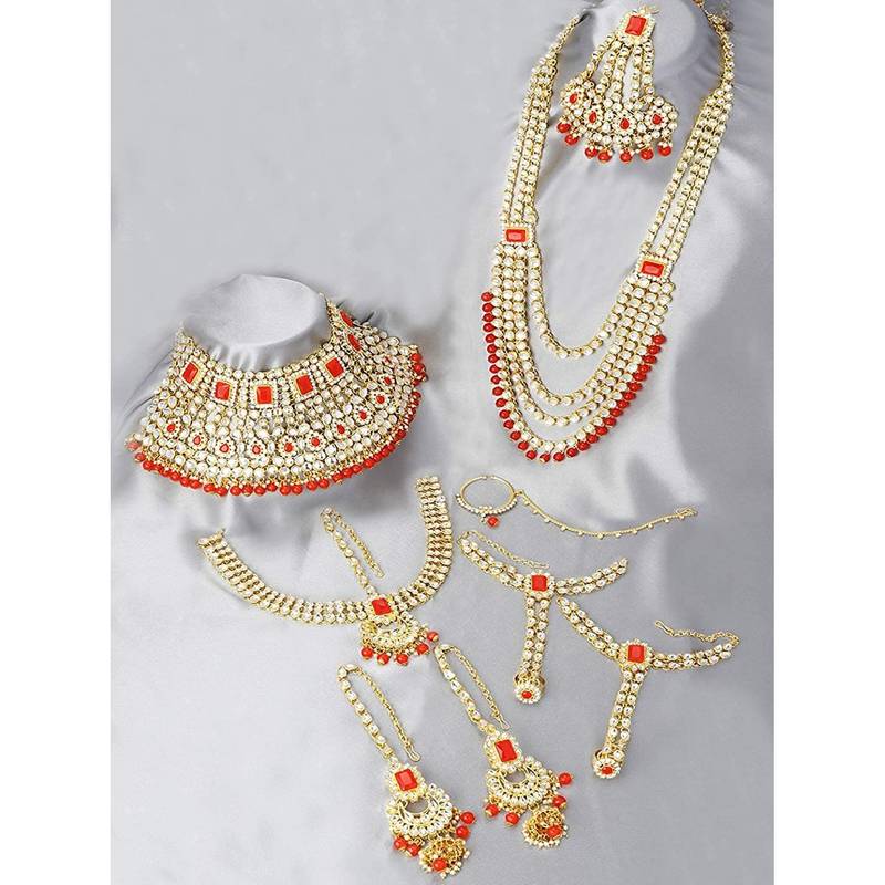 Red Indian Kundan Jewellery Set for Women