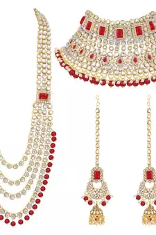 Red Indian Kundan Jewellery Set for Women