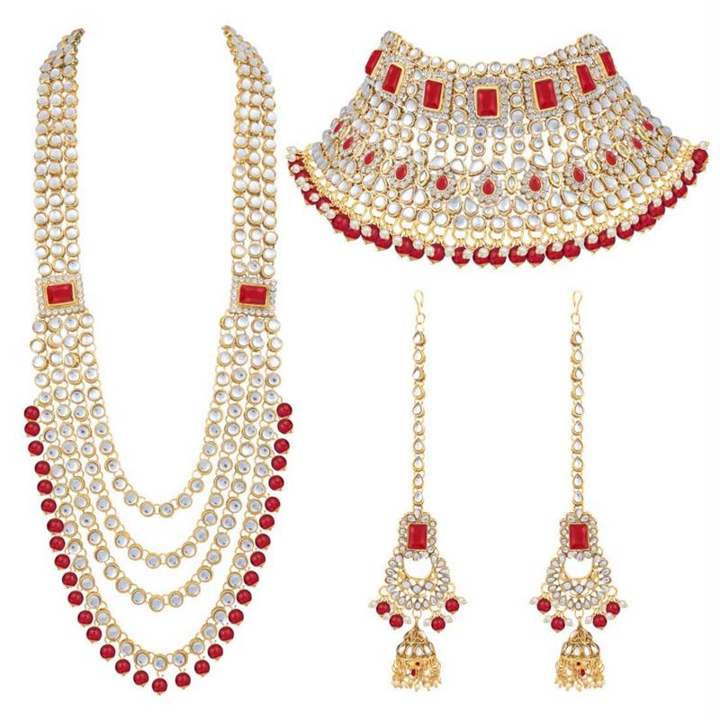 Red Indian Kundan Jewellery Set for Women