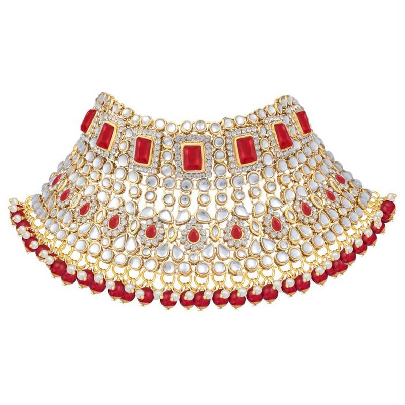 Red Indian Kundan Jewellery Set for Women