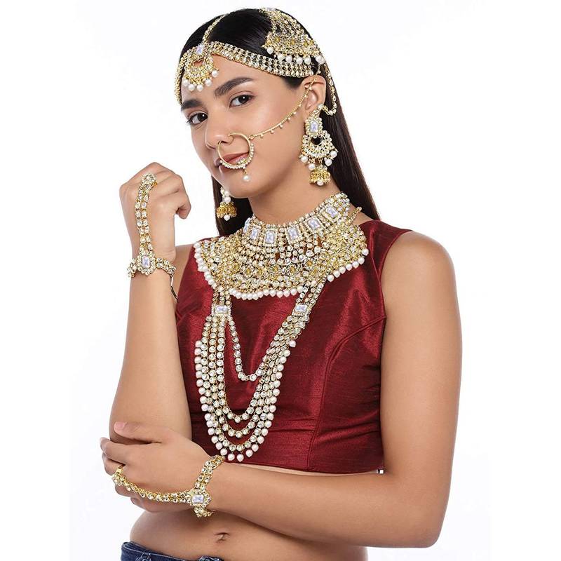 Traditional Ethnic Indian White Kundan Dulhan Bridal Jewellery Set for Women