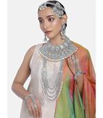 Rhodium Plated Ethnic Indian White Kundan Dulhan Bridal Jewellery Set for Women 