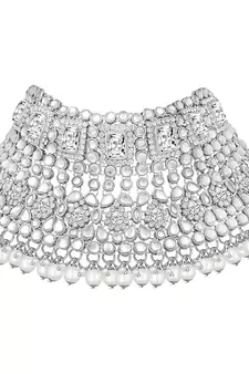 Rhodium Plated Ethnic Indian White Kundan Dulhan Bridal Jewellery Set for Women 