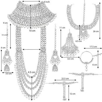 Rhodium Plated Ethnic Indian White Kundan Dulhan Bridal Jewellery Set for Women  5