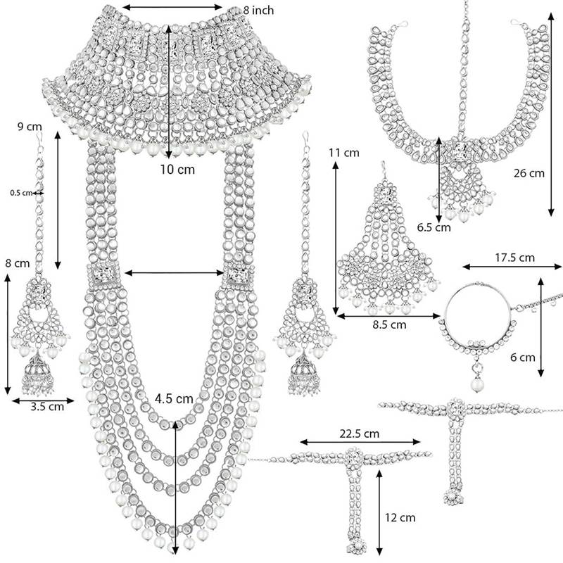 Rhodium Plated Ethnic Indian White Kundan Dulhan Bridal Jewellery Set for Women 