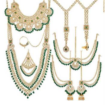 Traditional Handcrafted Faux Kundan & Emerald Stone Studded Bridal Jewellery Set For Women  1