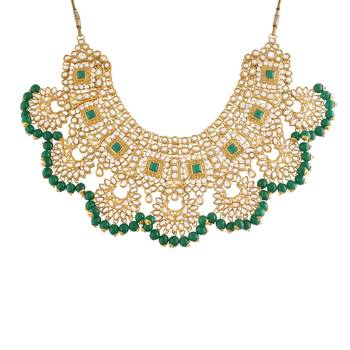 Traditional Handcrafted Faux Kundan & Emerald Stone Studded Bridal Jewellery Set For Women  2