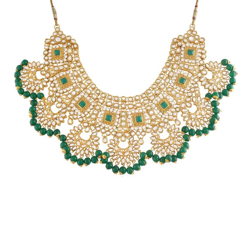 Traditional Handcrafted Faux Kundan & Emerald Stone Studded Bridal Jewellery Set For Women 