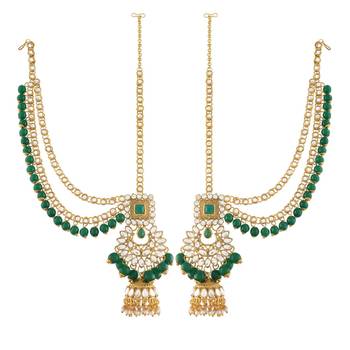 Traditional Handcrafted Faux Kundan & Emerald Stone Studded Bridal Jewellery Set For Women  4