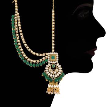 Traditional Handcrafted Faux Kundan & Emerald Stone Studded Bridal Jewellery Set For Women  5