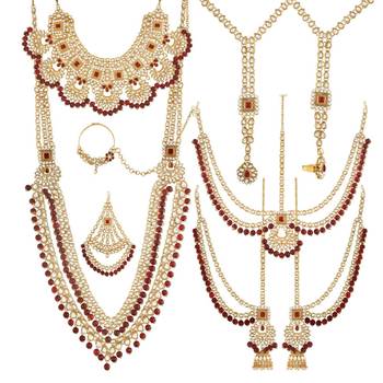 Traditional Handcrafted Faux Kundan & Ruby Stone Studded Bridal Jewellery Set For Women  1