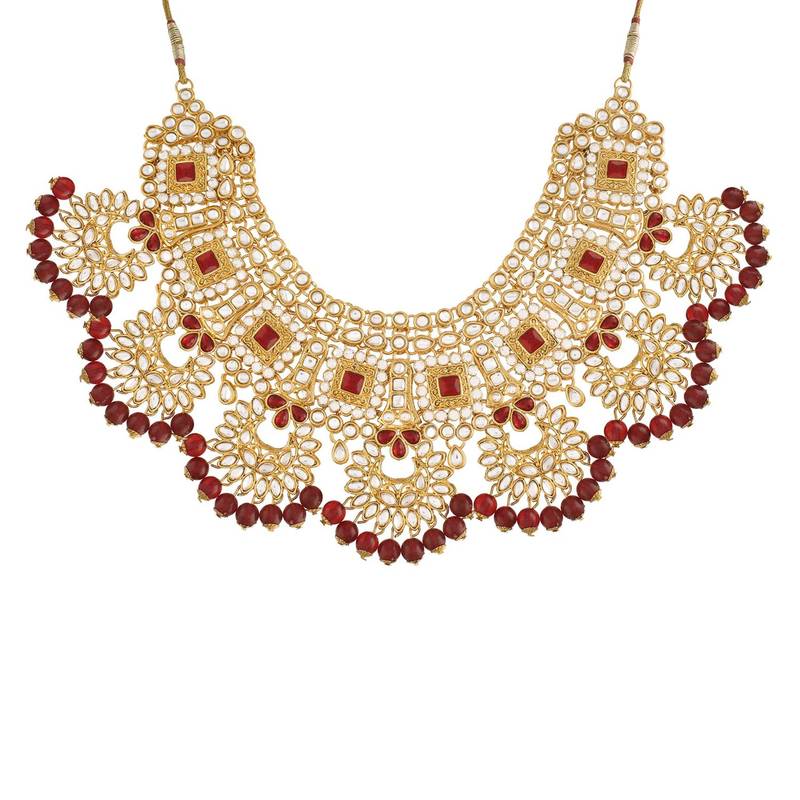 Traditional Handcrafted Faux Kundan & Ruby Stone Studded Bridal Jewellery Set For Women 