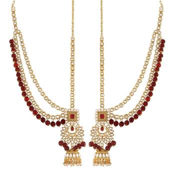 Traditional Handcrafted Faux Kundan & Ruby Stone Studded Bridal Jewellery Set For Women  4