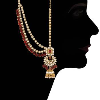 Traditional Handcrafted Faux Kundan & Ruby Stone Studded Bridal Jewellery Set For Women  5