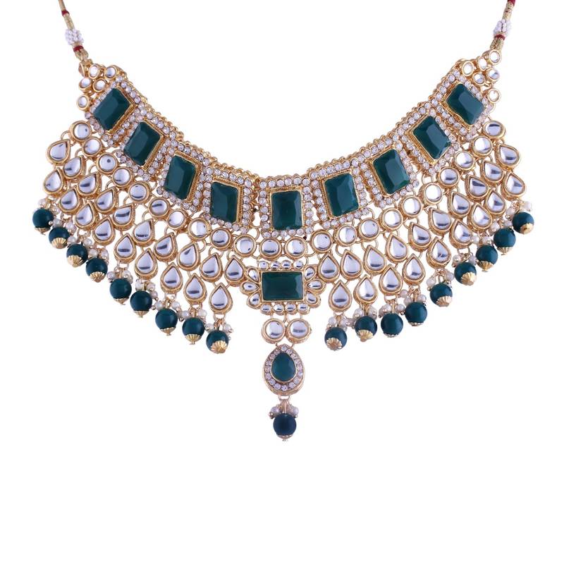 Traditional Handcrafted Faux Kundan & Stone Studded Bridal Jewellery Set For Women (BLP030G)