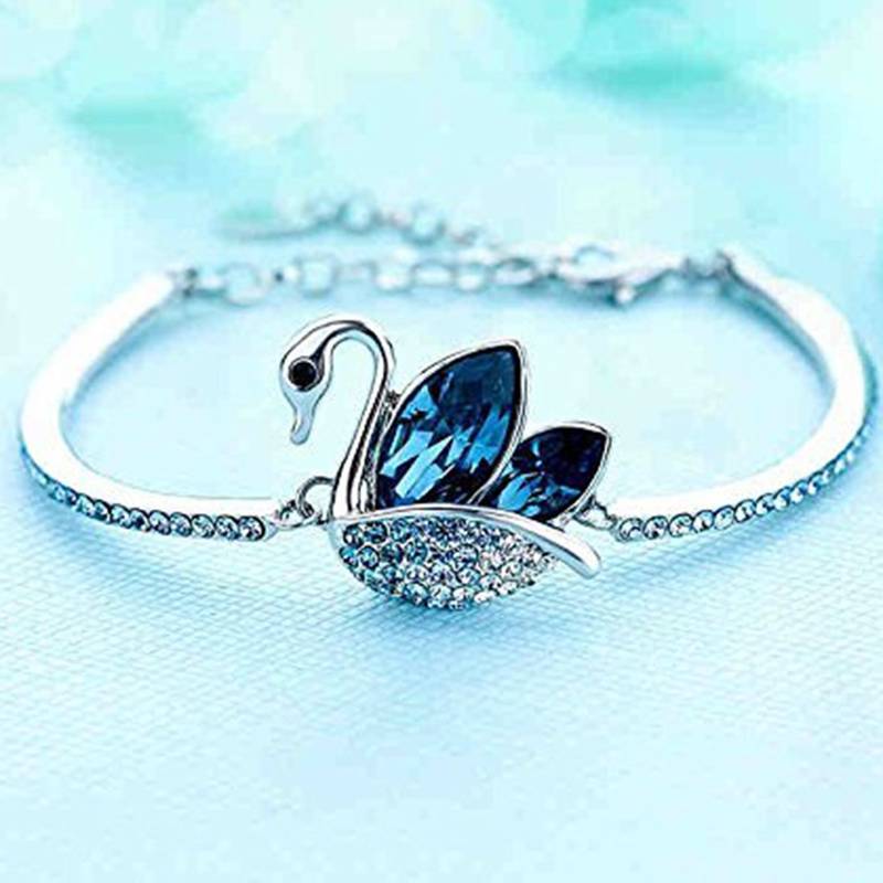 Sparkling Blue AAA Swiss Cubic Zirconia RHODIUM Plated Bracelet for Women/Girls 