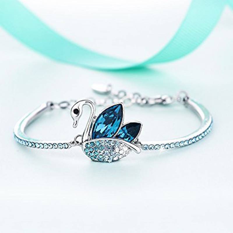 Sparkling Blue AAA Swiss Cubic Zirconia RHODIUM Plated Bracelet for Women/Girls 