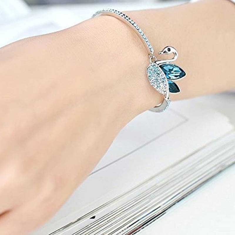 Sparkling Blue AAA Swiss Cubic Zirconia RHODIUM Plated Bracelet for Women/Girls 